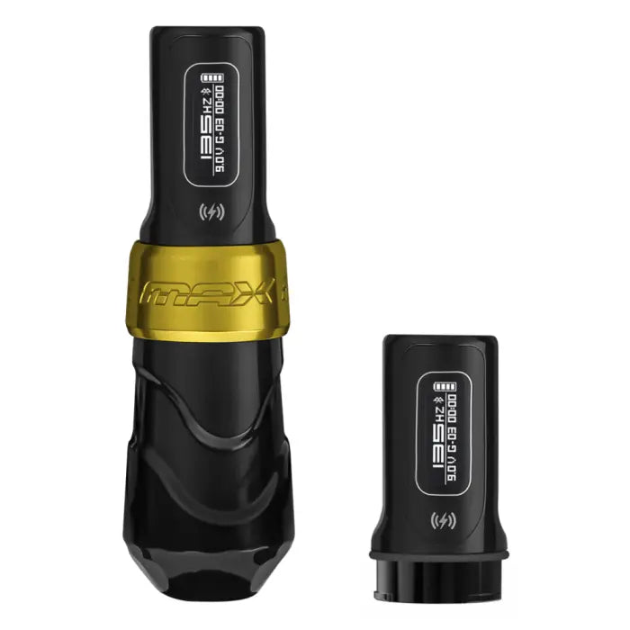 FK Irons Flux Max Tattoo Machine with 2 PowerBolt II — 3.2mm Gold Stealth